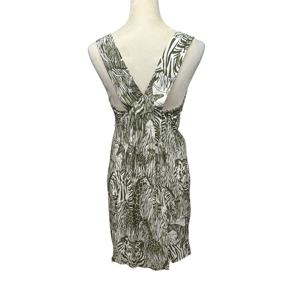 Anthropologie Smocked Cutout Animal Print Mini Dress 6 Green Y2K Boho Costal - Picture 6 of 12